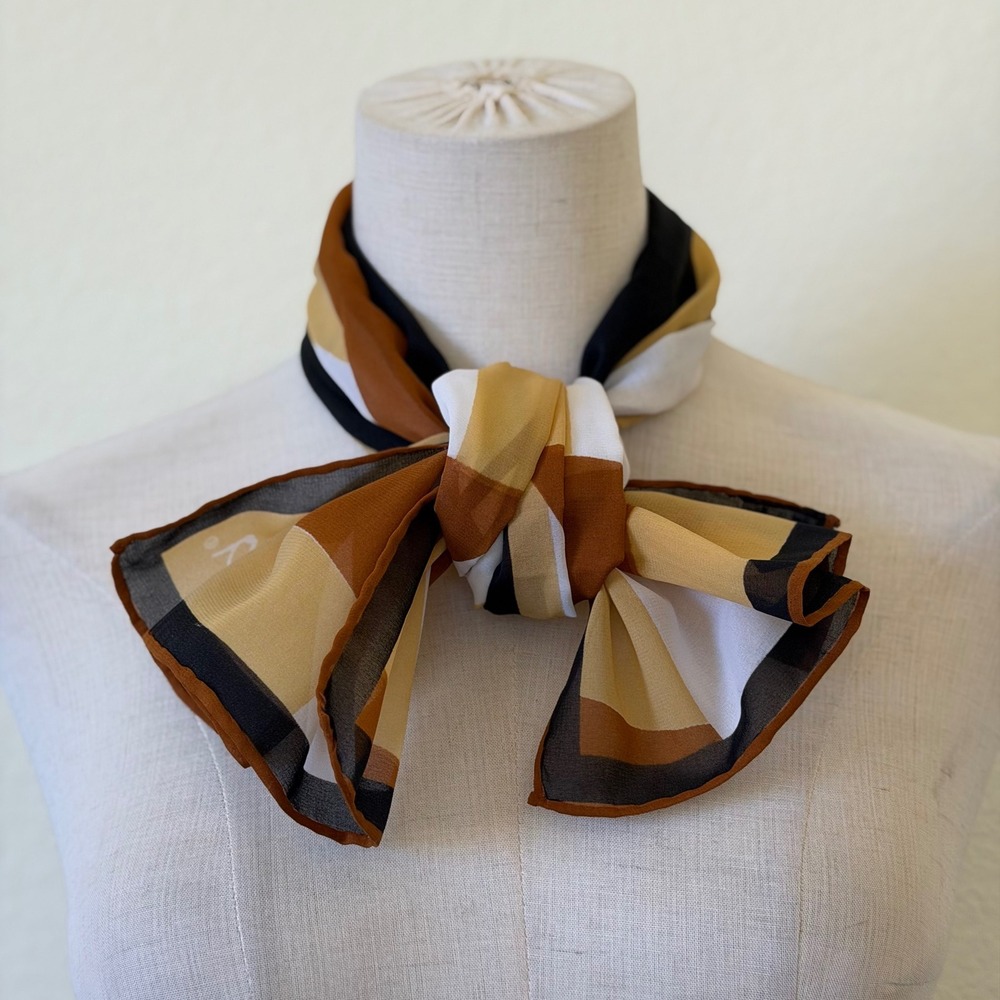 Vera Scarf Vintage Geometric Colorblock Tan Hair‎ Scarf Nostalgic Head Scarf